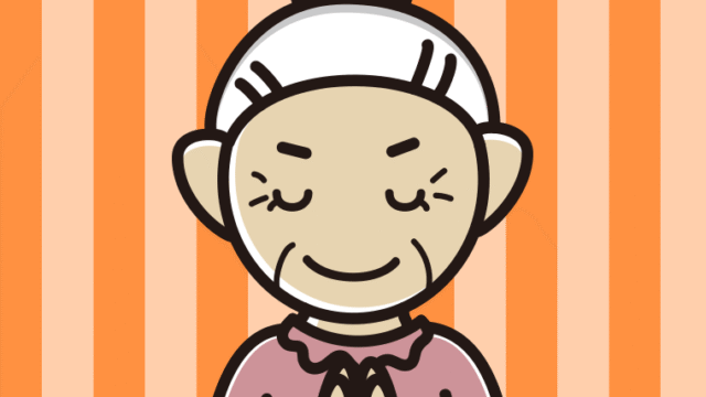 合掌するおばあさんのイラスト【色、背景あり】PNG