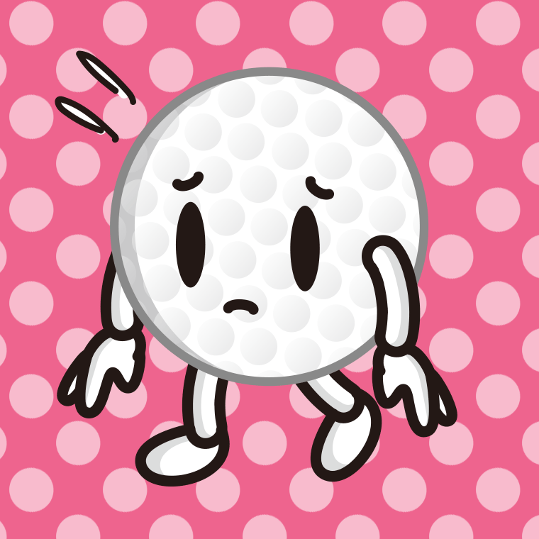 悲しそうなゴルフボールちゃんのイラスト【色、背景あり】PNG