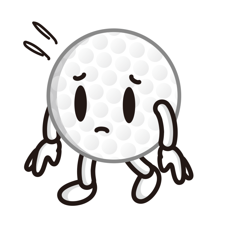 悲しそうなゴルフボールちゃんのイラスト【色あり、背景なし】透過PNG