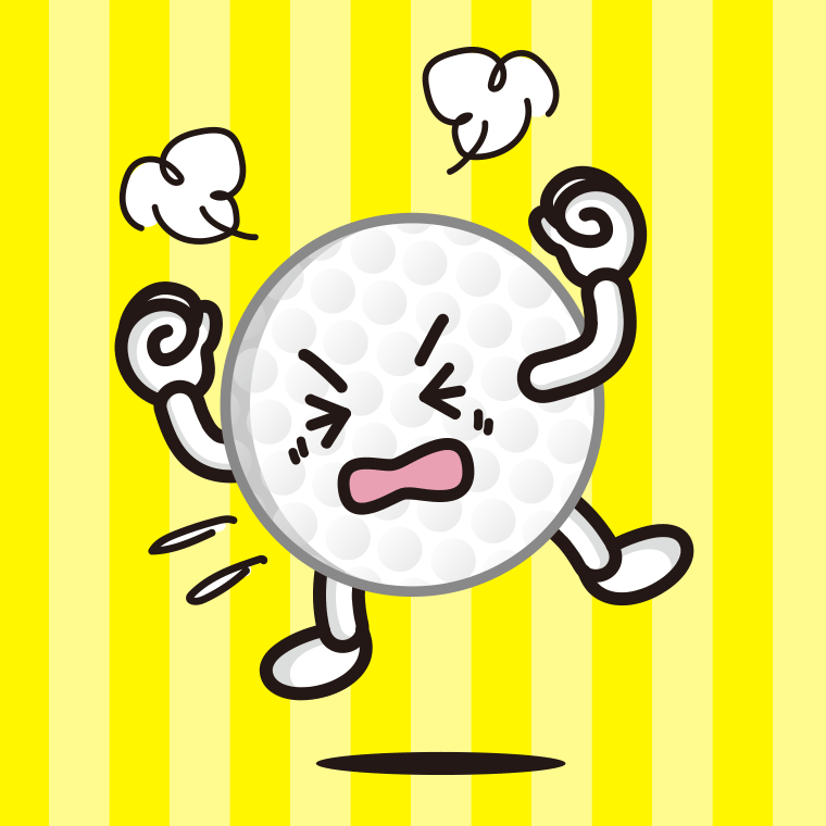 カンカンに怒るゴルフボールちゃんのイラスト【色、背景あり】PNG