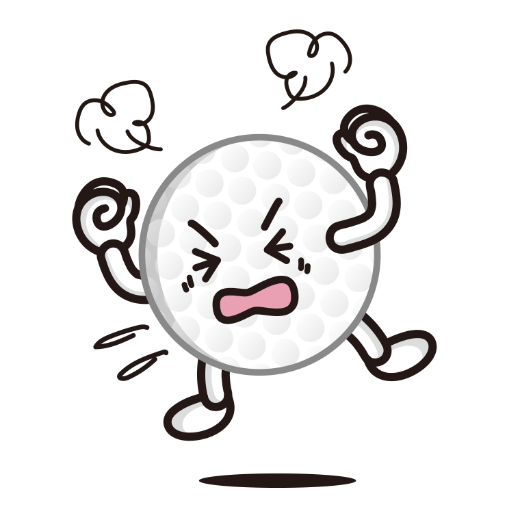 カンカンに怒るゴルフボールちゃんのイラスト【色あり、背景なし】透過PNG