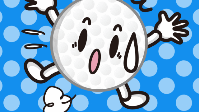 驚くゴルフボールちゃんのイラスト【色、背景あり】PNG
