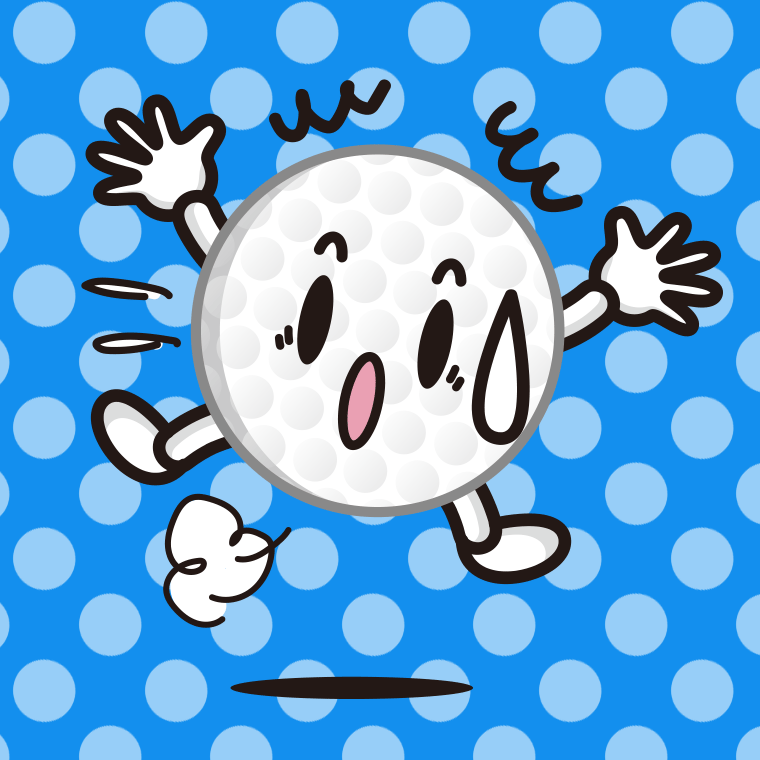 驚くゴルフボールちゃんのイラスト【色、背景あり】PNG