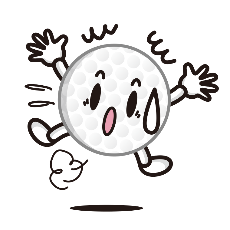 驚くゴルフボールちゃんのイラスト【色あり、背景なし】透過PNG
