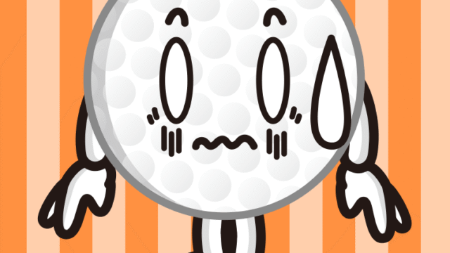 ショックを受けるゴルフボールちゃんのイラスト【色、背景あり】PNG