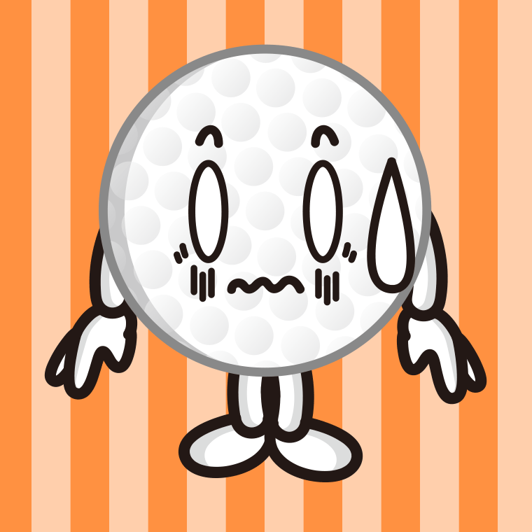 ショックを受けるゴルフボールちゃんのイラスト【色、背景あり】PNG