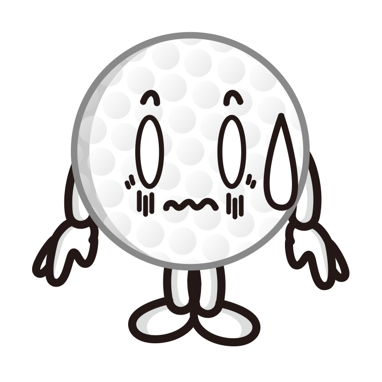 ショックを受けるゴルフボールちゃんのイラスト【色あり、背景なし】透過PNG