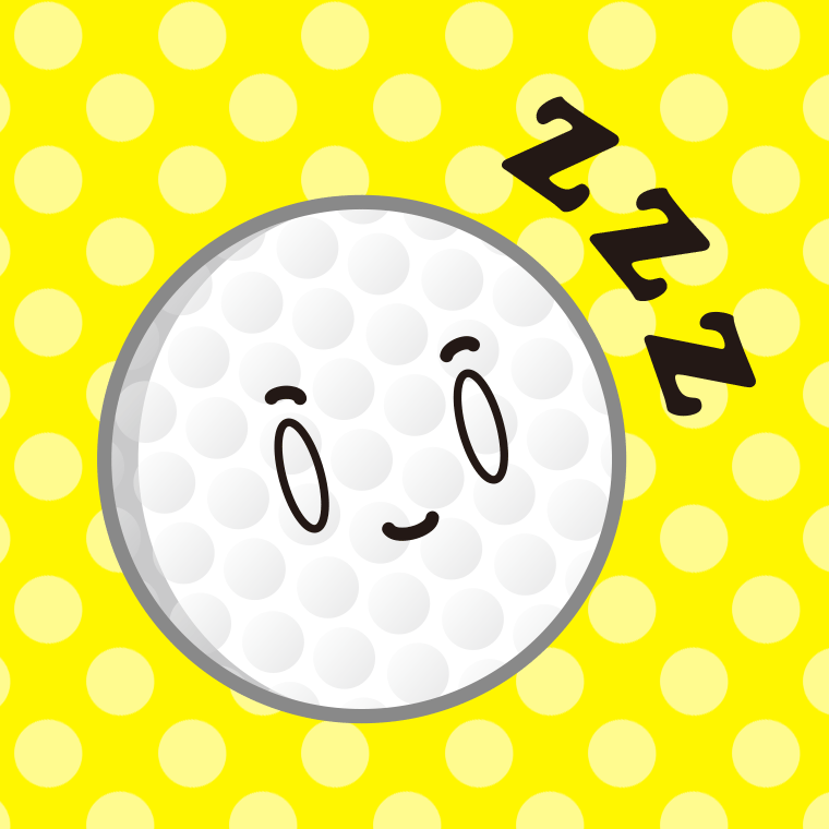 眠るゴルフボールちゃんのイラスト【色、背景あり】PNG