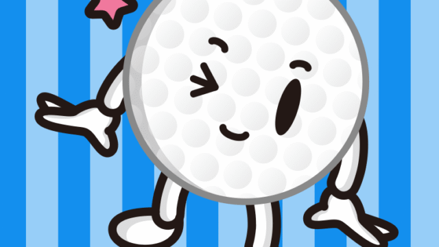 ウインクするゴルフボールちゃんのイラスト【色、背景あり】PNG