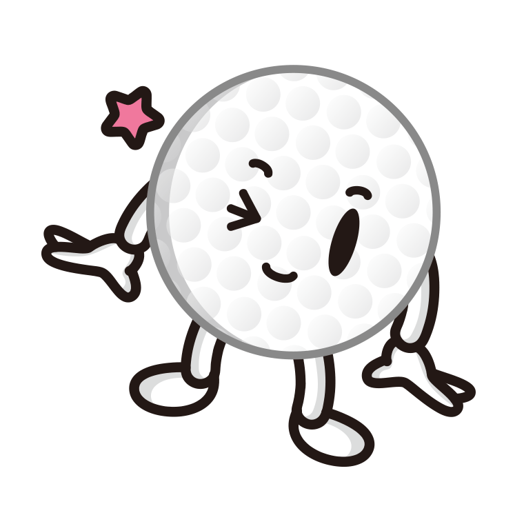 ウインクするゴルフボールちゃんのイラスト【色あり、背景なし】透過PNG