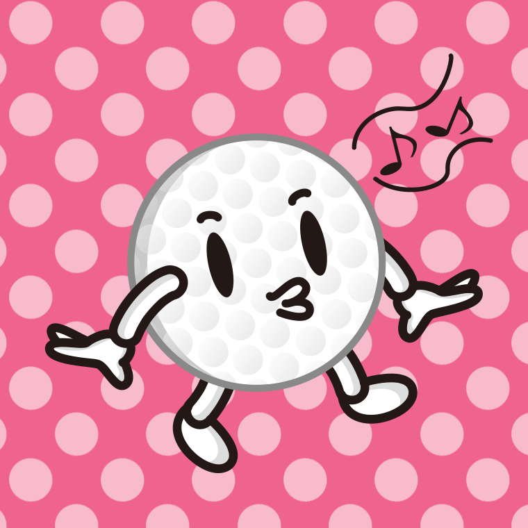 口笛を吹くゴルフボールちゃんのイラスト【色、背景あり】PNG