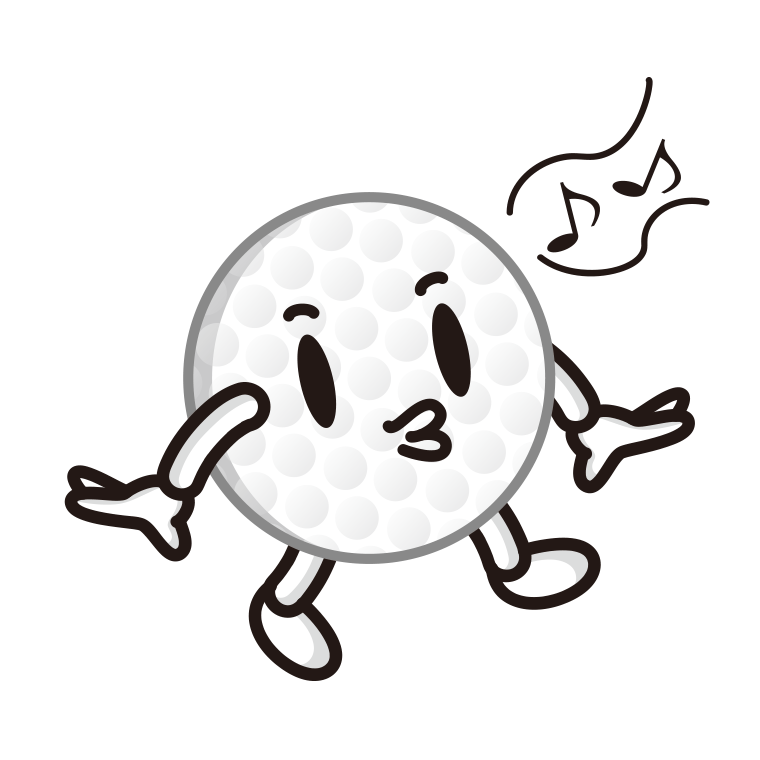 口笛を吹くゴルフボールちゃんのイラスト【色あり、背景なし】透過PNG