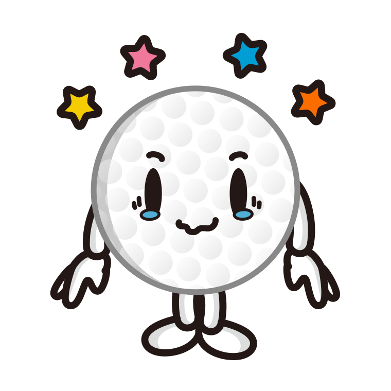 ジーンとするゴルフボールちゃんのイラスト【色あり、背景なし】透過PNG