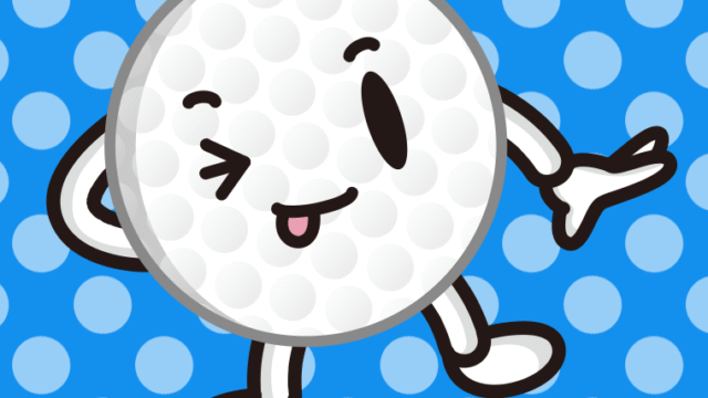 テヘヘなゴルフボールちゃんのイラスト【色、背景あり】PNG