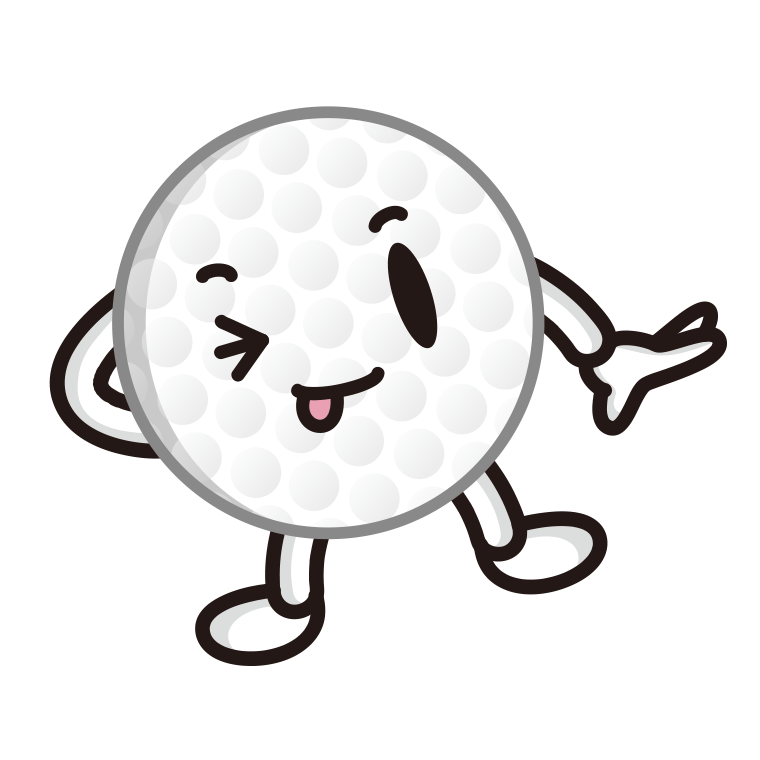 テヘヘなゴルフボールちゃんのイラスト【色あり、背景なし】透過PNG