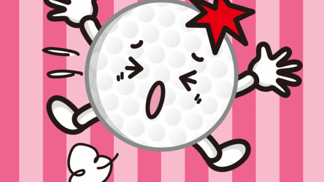 ぶつかるゴルフボールちゃんのイラスト【色、背景あり】PNG