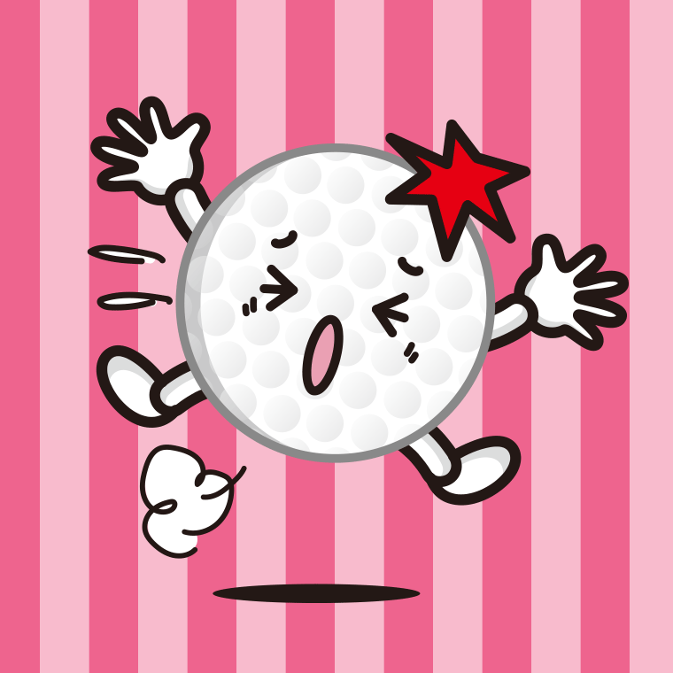 ぶつかるゴルフボールちゃんのイラスト【色、背景あり】PNG