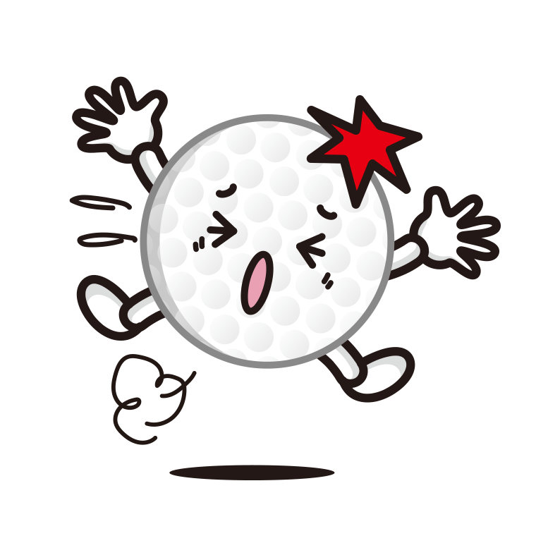ぶつかるゴルフボールちゃんのイラスト【色あり、背景なし】透過PNG