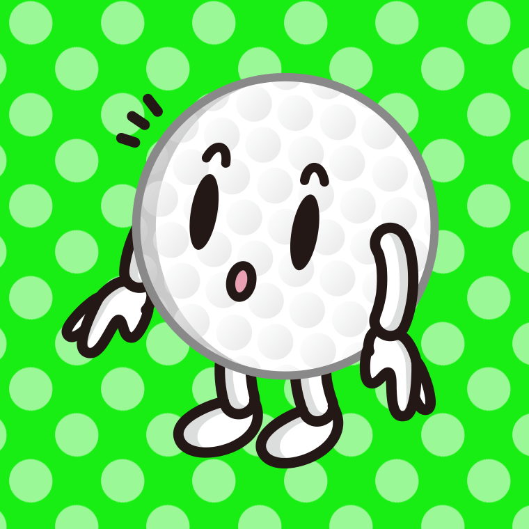 何かに気付くゴルフボールちゃんのイラスト【色、背景あり】PNG