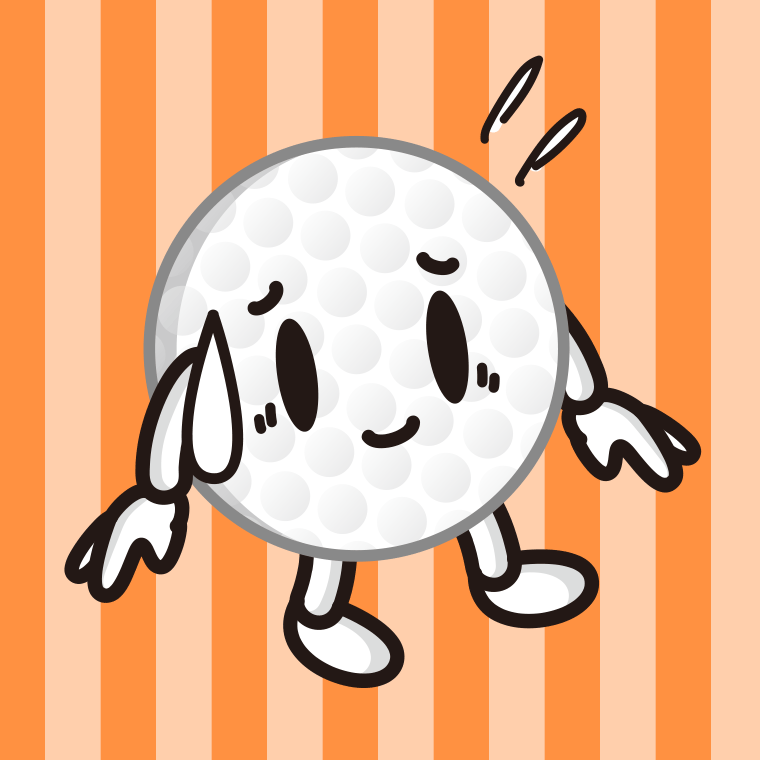 苦笑いするゴルフボールちゃんのイラスト【色、背景あり】PNG