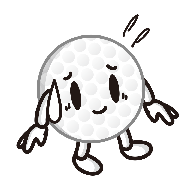 苦笑いするゴルフボールちゃんのイラスト【色あり、背景なし】透過PNG