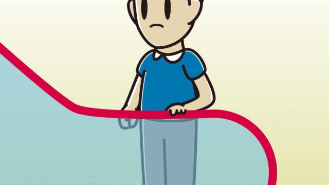 エスカレーターで怒る男性のイラスト【色、背景あり】PNG