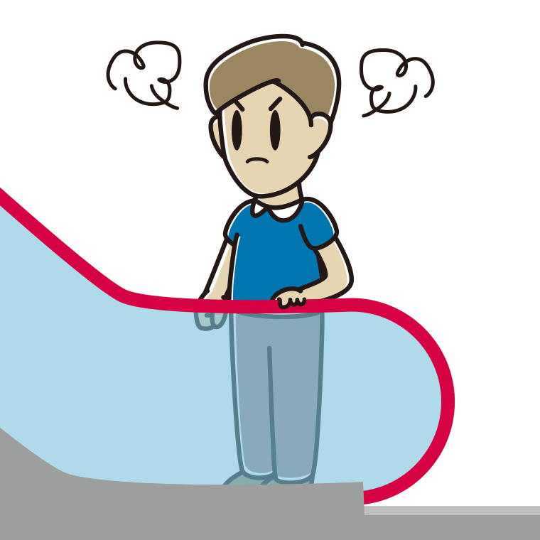 エスカレーターで怒る男性のイラスト【色あり、背景なし】透過PNG