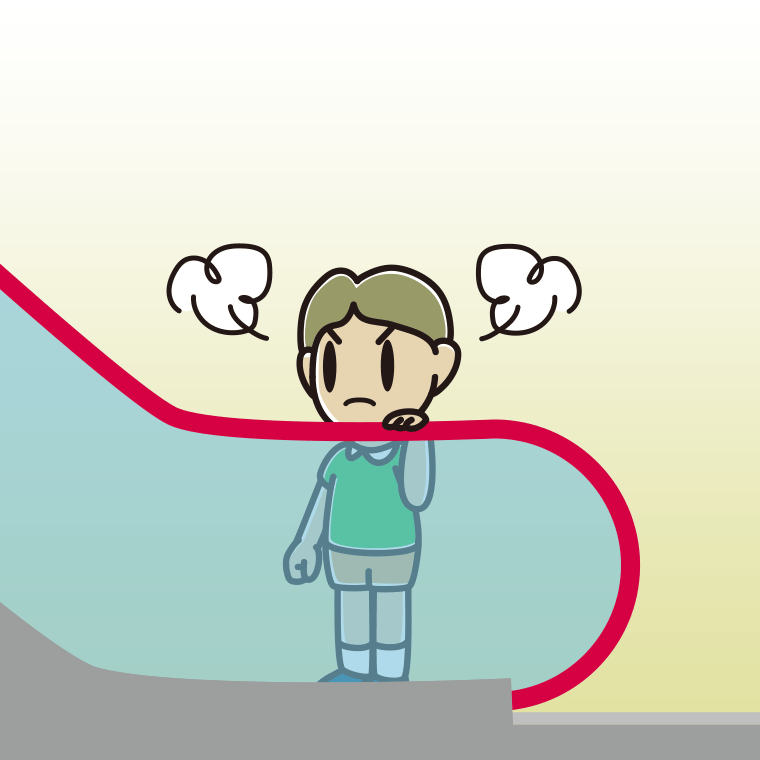 エスカレーターで怒る小学生男子のイラスト【色、背景あり】PNG