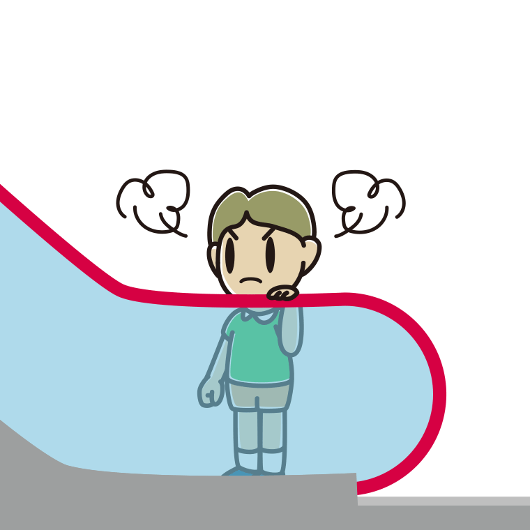 エスカレーターで怒る小学生男子のイラスト【色あり、背景なし】透過PNG