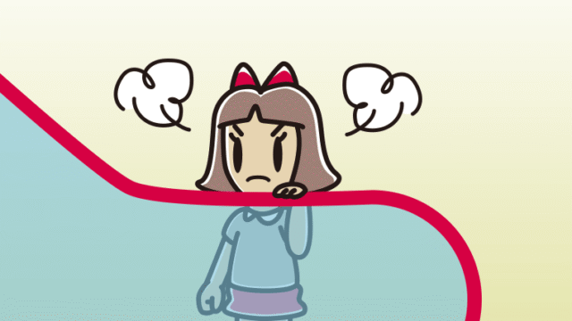 エスカレーターで怒る小学生女子のイラスト【色、背景あり】PNG