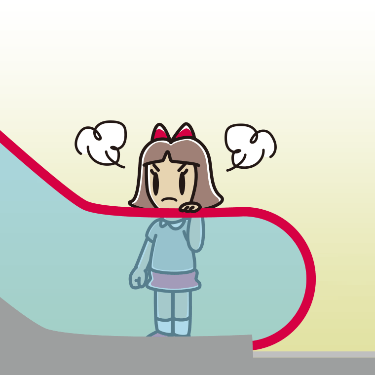エスカレーターで怒る小学生女子のイラスト【色、背景あり】PNG