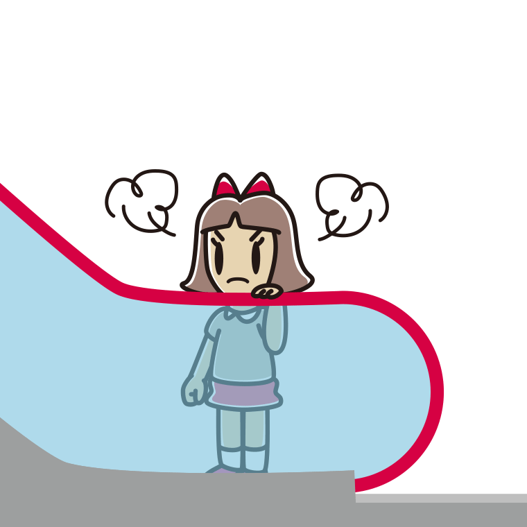 エスカレーターで怒る小学生女子のイラスト【色あり、背景なし】透過PNG