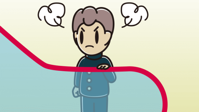 エスカレーターで怒る男子中学生のイラスト【色、背景あり】PNG