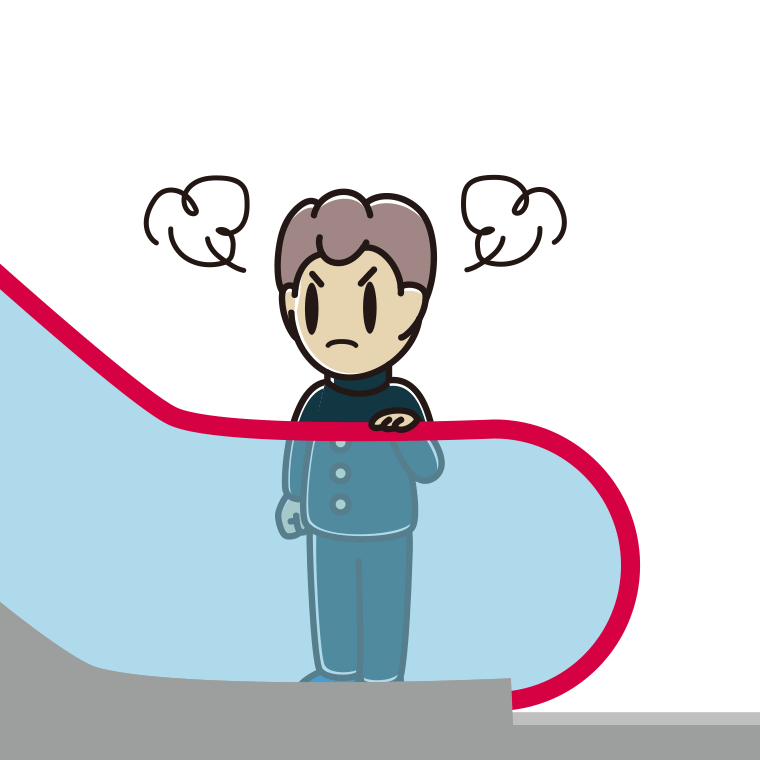 エスカレーターで怒る男子中学生のイラスト【色あり、背景なし】透過PNG