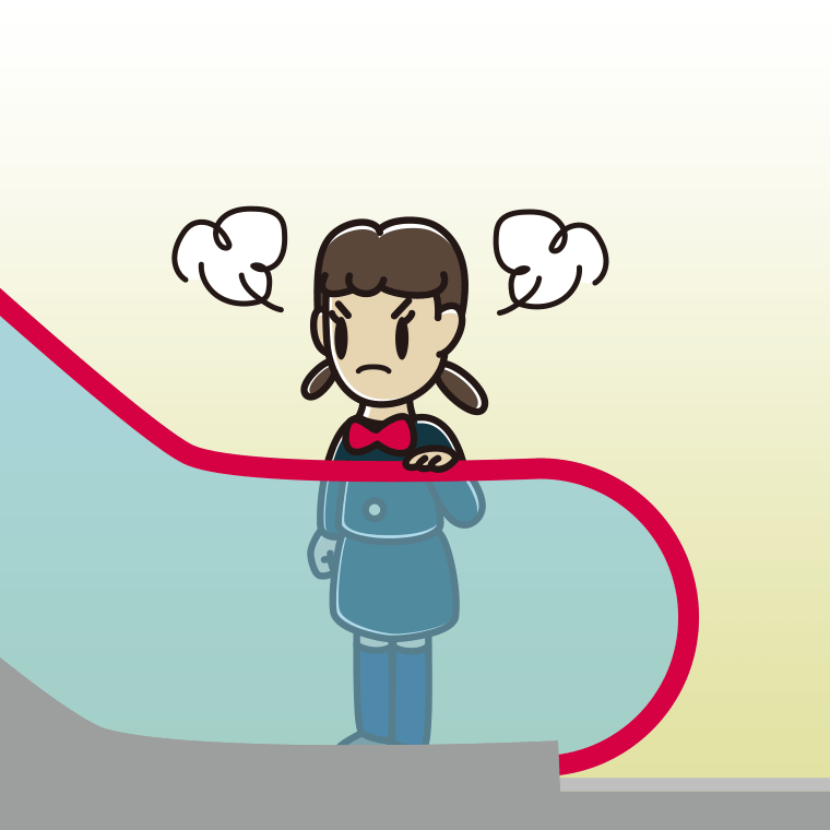 エスカレーターで怒る女子中学生のイラスト【色、背景あり】PNG