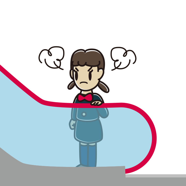 エスカレーターで怒る女子中学生のイラスト【色あり、背景なし】透過PNG