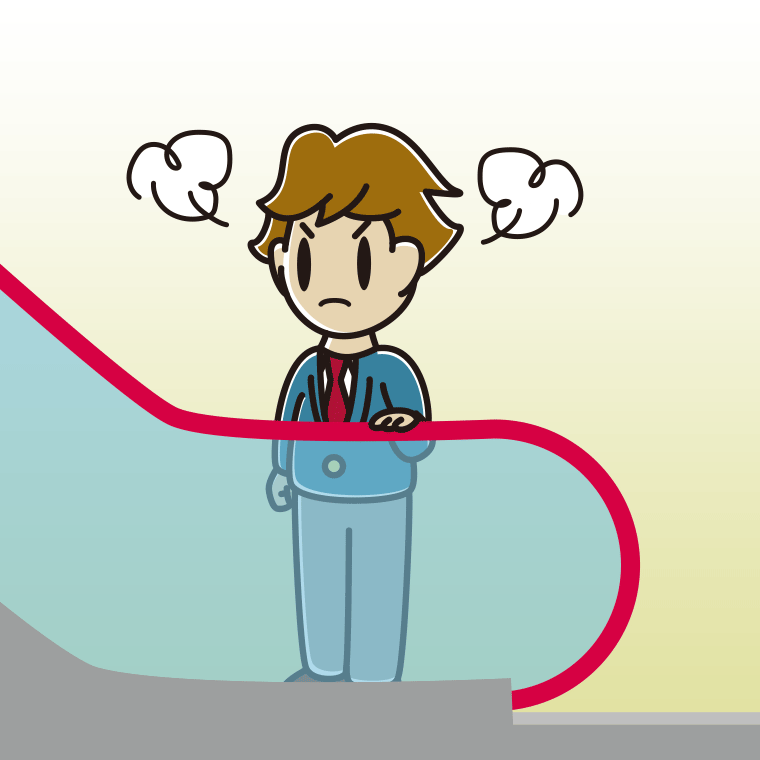 エスカレーターで怒る男子高校生のイラスト【色、背景あり】PNG