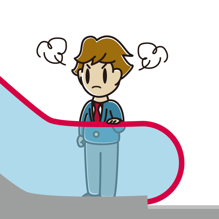 エスカレーターで怒る男子高校生のイラスト【色あり、背景なし】透過PNG