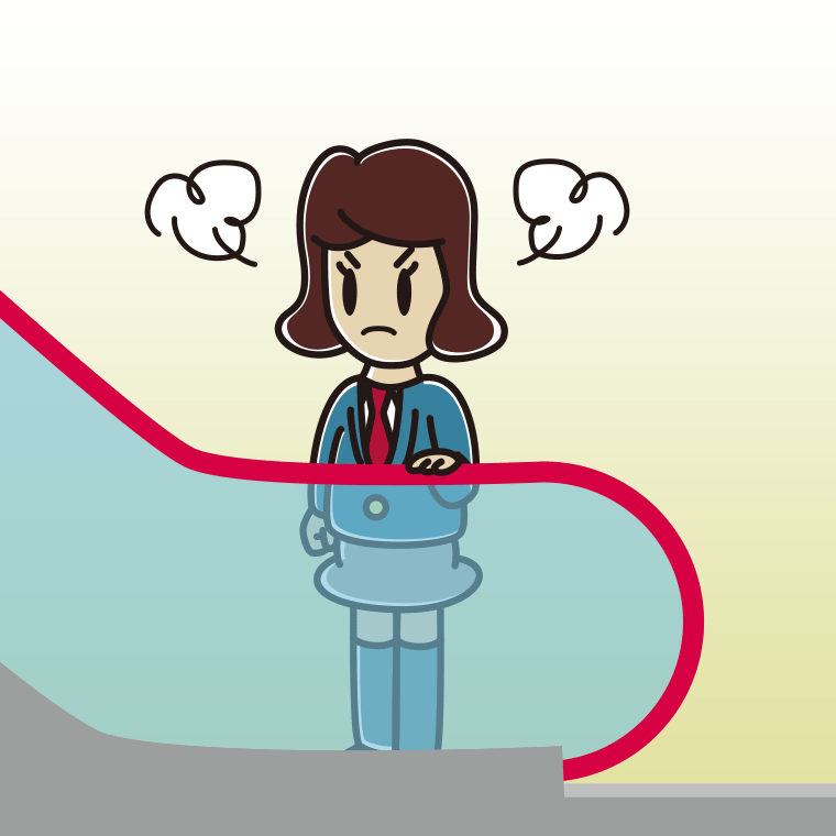 エスカレーターで怒る女子高校生のイラスト【色、背景あり】PNG