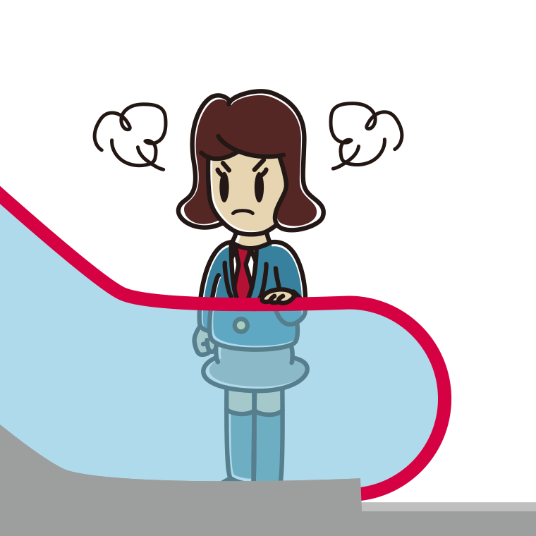 エスカレーターで怒る女子高校生のイラスト【色あり、背景なし】透過PNG