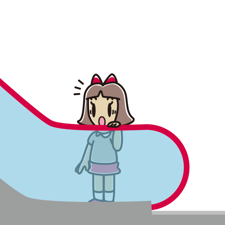 エスカレーターで驚く小学生女子のイラスト【色あり、背景なし】透過PNG