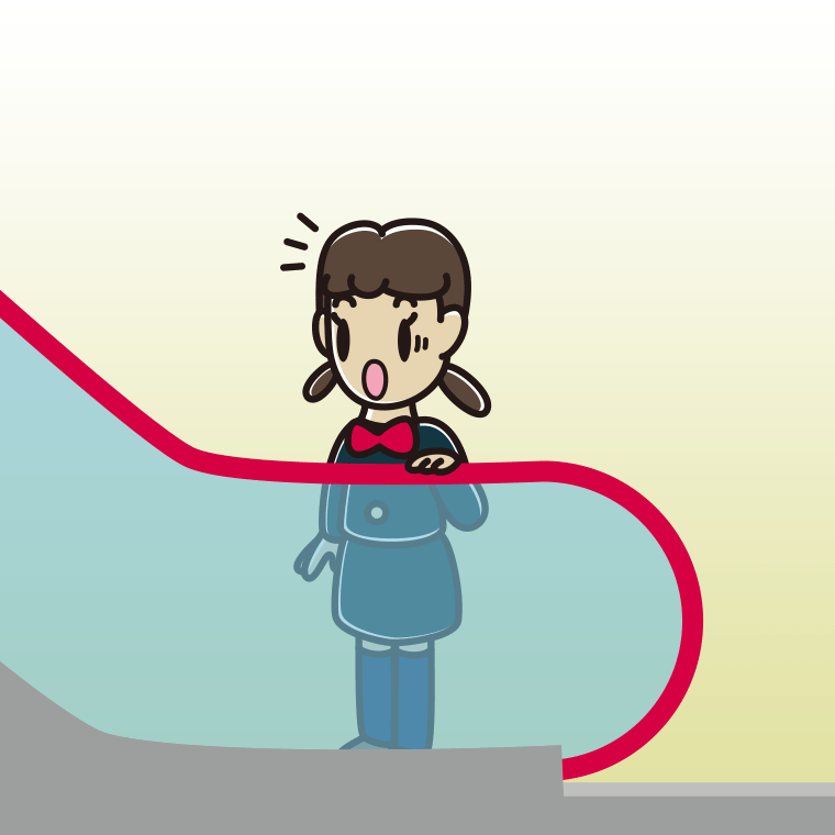 エスカレーターで驚く女子中学生のイラスト【色、背景あり】PNG