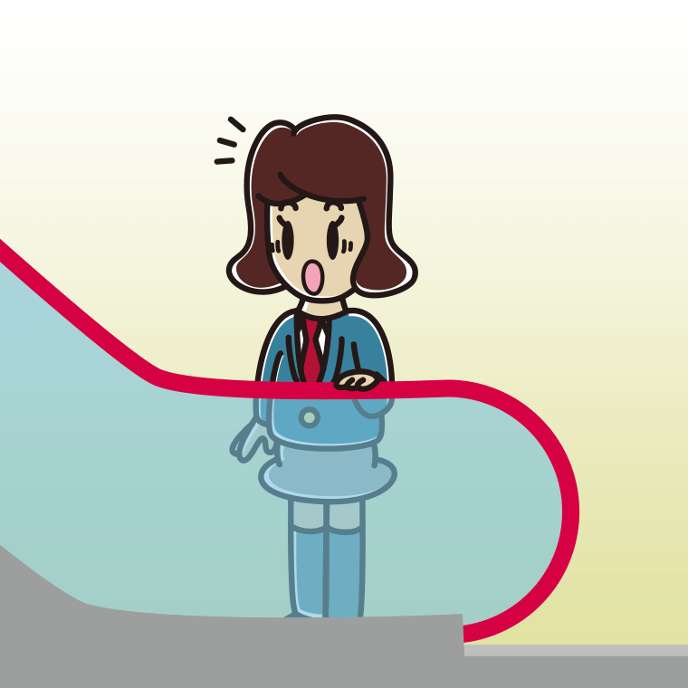 エスカレーターで驚く女子高校生のイラスト【色、背景あり】PNG