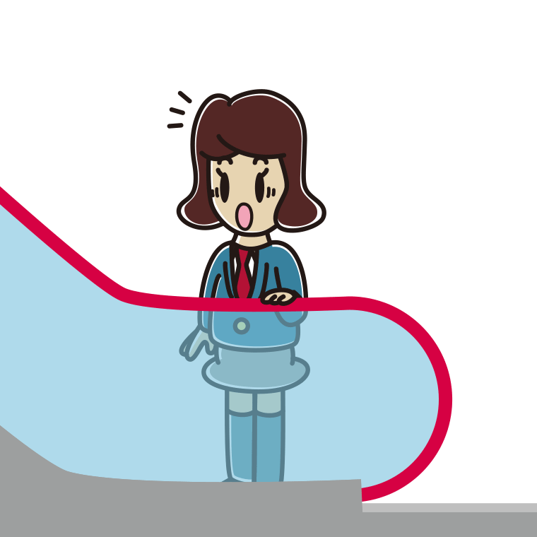 エスカレーターで驚く女子高校生のイラスト【色あり、背景なし】透過PNG