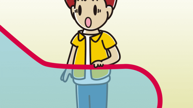 エスカレーターで驚く男子大学生のイラスト【色、背景あり】PNG