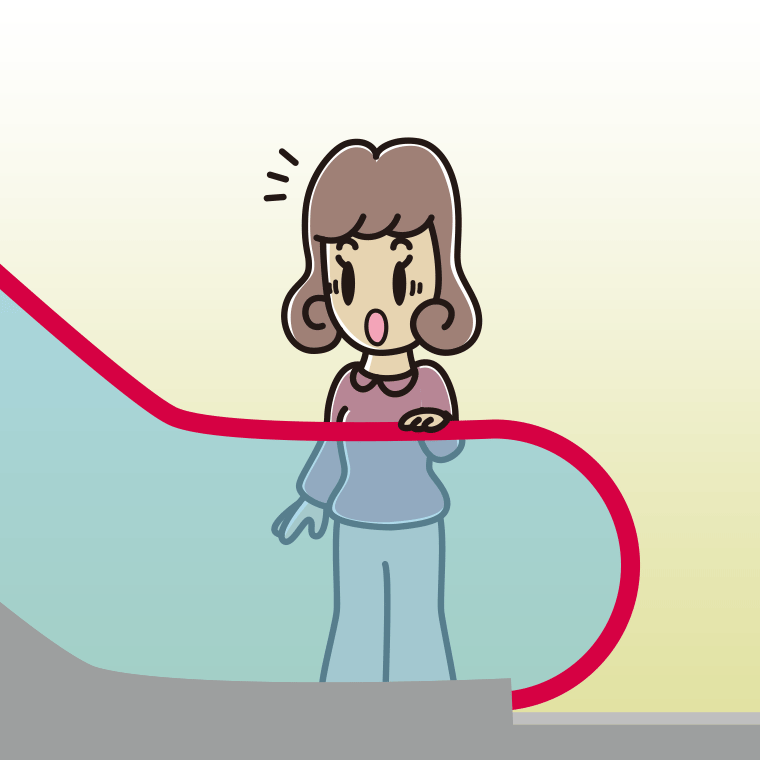 エスカレーターで驚く女子大学生のイラスト【色、背景あり】PNG