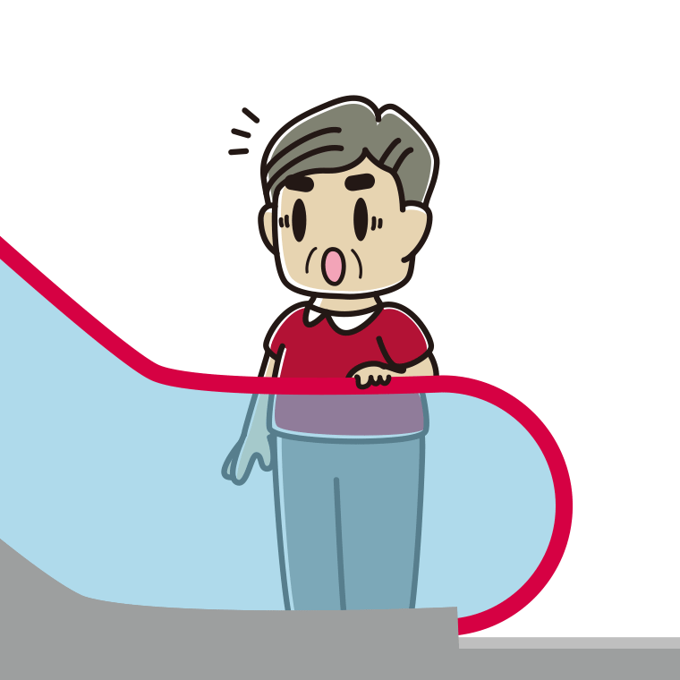 エスカレーターで驚くおじさんのイラスト【色あり、背景なし】透過PNG