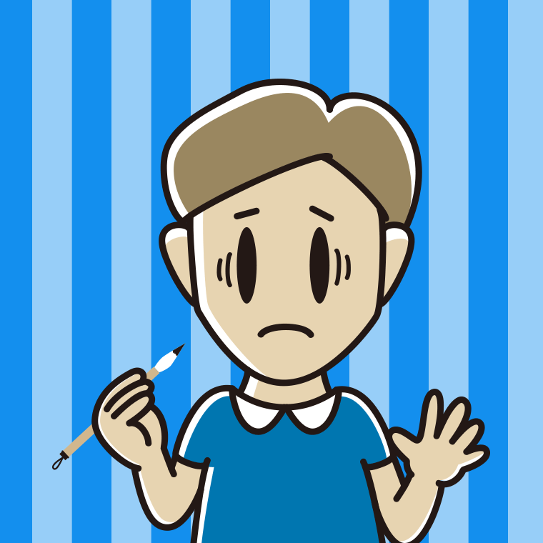 筆を持って困る男性のイラスト【色、背景あり】PNG