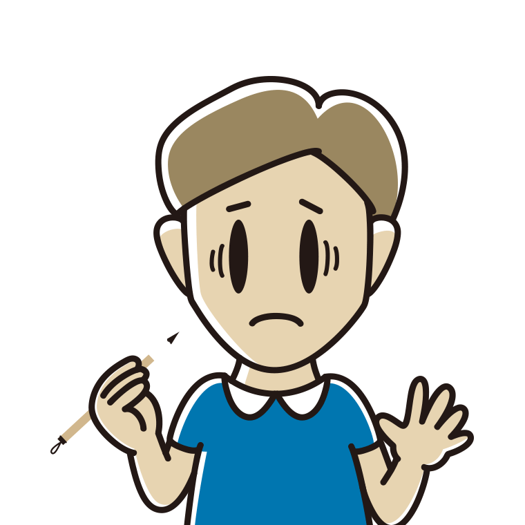 筆を持って困る男性のイラスト【色あり、背景なし】透過PNG