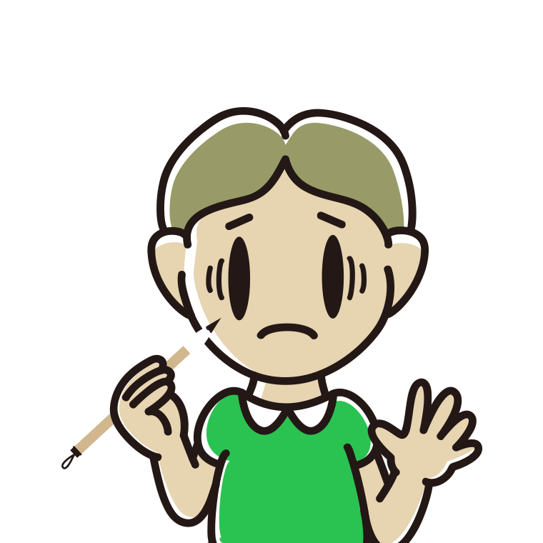 筆を持って困る小学生男子のイラスト【色あり、背景なし】透過PNG